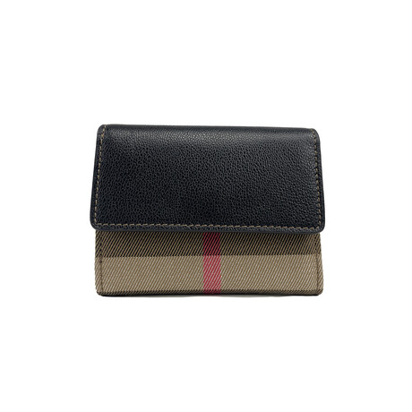 Small Envelope Mix Grained Leather Wallet // Check + Navy Blue