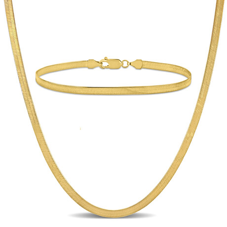 3.5mm Flex Herringbone Chain Necklace and Bracelet Set in 10k Yellow Gold // 24 in & 9 in