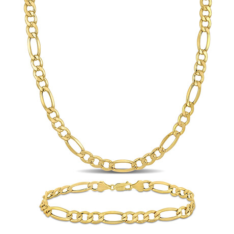 7mm Figaro Chain Necklace and Bracelet Set in 10k Yellow Gold // 24 in & 9 in