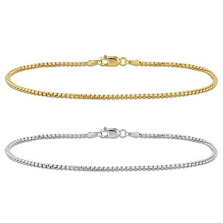 1.6mm Round Box Link Bracelet Set in 10k Yellow & White Gold // 9 in