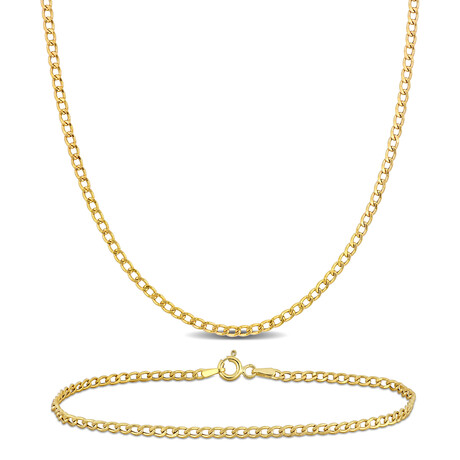 2.3mm Curb Link Chain Necklace and Bracelet set in 10k Yellow Gold // 24 in & 10 in