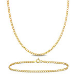 2.3mm Curb Link Chain Necklace and Bracelet set in 10k Yellow Gold // 24 in & 10 in