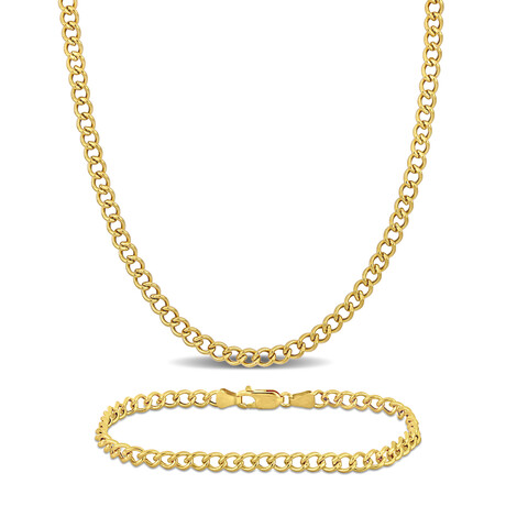 4.1mm Curb Chain Necklace and Bracelet Set 14k Yellow Gold // 20 in & 9 in