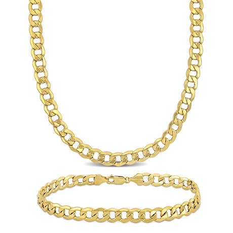 7mm Curb Link Necklace and Bracelet Set in 10k Yellow Gold // 20 in & 9 in