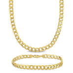 7mm Curb Link Necklace and Bracelet Set in 10k Yellow Gold // 20 in & 9 in