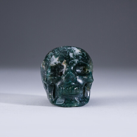 Genuine Polished Green Moss Agate Skull Carving // 127.3 g