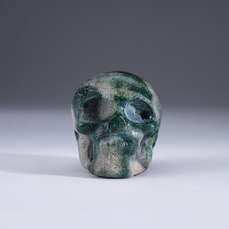 Genuine Polished Green Moss Agate Skull Carving // 114.3 g