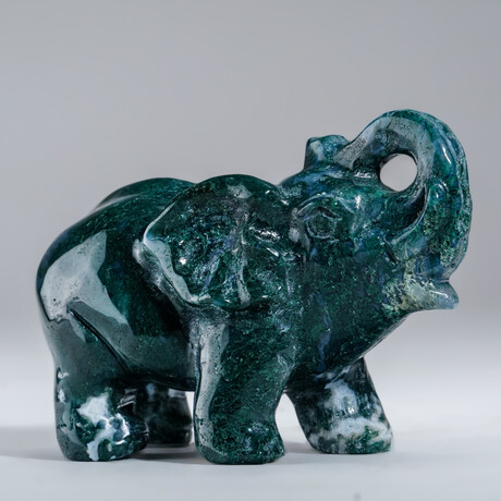 Genuine Polished Green Moss Elephant Carving // 358.3 g