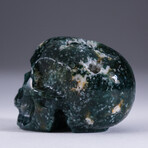 Genuine Polished Green Moss Agate Skull Carving // 127.3 g