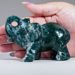 Genuine Polished Green Moss Elephant Carving // 358.3 g