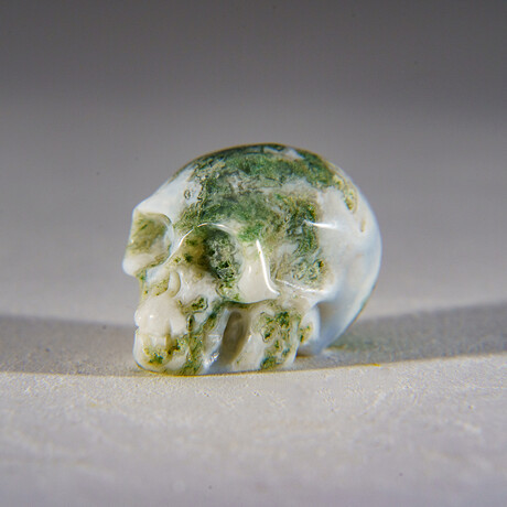 Genuine Polished Green Moss Agate Skull Carving // 21 g