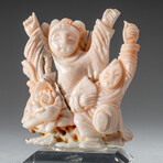 Genuine Angel Skin Coral Hand Carving Rose and Immortals // 159.2g