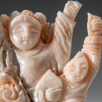 Genuine Angel Skin Coral Hand Carving Rose and Immortals // 159.2g