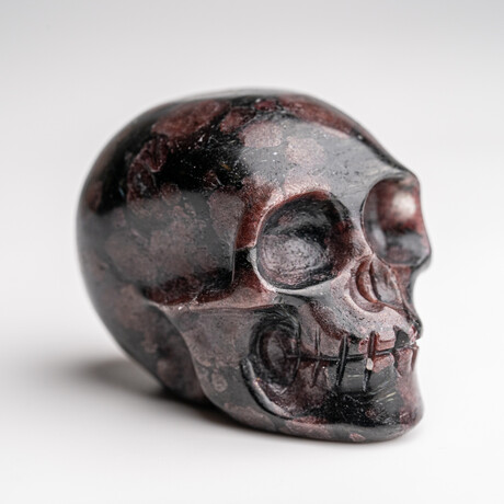 Genuine Polished Garnet and Biotite Skull Carving // 141.1 g