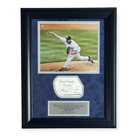 Roger Clemens // New York Yankees // Autographed Cut + Inscription + Framed