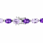 14 1/2ct TGW Amethyst-Africa & Rose de France Link Bracelet // Sterling Silver // 7.25 in