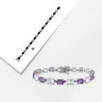 19 3/4ct TGW Amethyst & Created White Sapphire Link Bracelet // Sterling Silver // 7.25 in