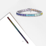 12 1/2ct TGW Square-Cut Multi-Color Created Sapphire Tennis Bracelet // Sterling Silver // 7 in