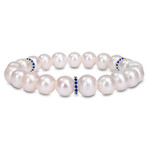 9-9.5mm Cultured Freshwater Pearl & 2/5ct TGW Created Sapphire Rondelles Bracelet // Sterling Silver // 7 in