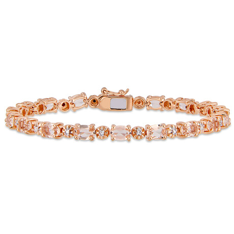 9ct TGW Simulated Morganite & Diamond Accent Tennis Bracelet // Rose Plated Sterling Silver // 7.25 in