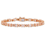 9ct TGW Simulated Morganite & Diamond Accent Tennis Bracelet // Rose Plated Sterling Silver // 7.25 in