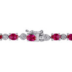 13 1/2ct TGW Created Ruby & Diamond Bracelet // Sterling Silver // 7.25 in