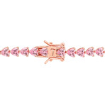 12 1/3ct TGW Heart-Cut Created Pink Sapphire Tennis Bracelet // Rose Plated Sterling Silver // 7.5 in