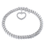 1ct TW Diamond Tennis Bracelet with Heart Charm // Sterling Silver // 7 in