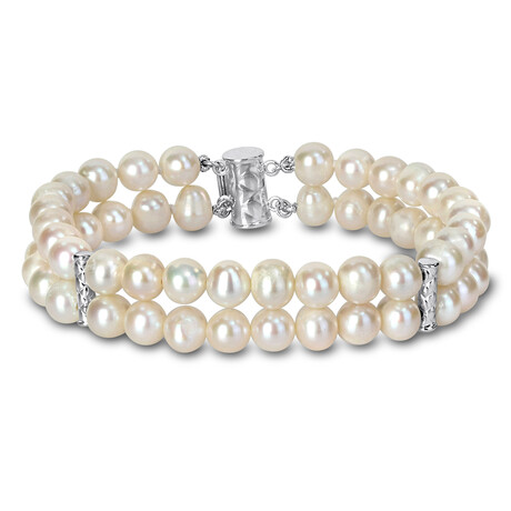 6.5-7mm Cultured Freshwater Pearl Double-Row Bracelet with Sterling Silver Clasp // 7.5 in