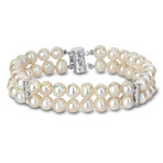 6.5-7mm Cultured Freshwater Pearl Double-Row Bracelet with Sterling Silver Clasp // 7.5 in