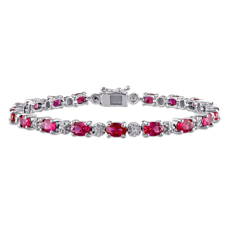 13 1/2ct TGW Created Ruby & Diamond Bracelet // Sterling Silver // 7.25 in