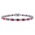 13 1/2ct TGW Created Ruby & Diamond Bracelet // Sterling Silver // 7.25 in