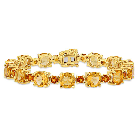 30 1/10ct TGW Citrine & Madeira Citrine Tennis Bracelet // Yellow Plated Sterling Silver // 7.25 in