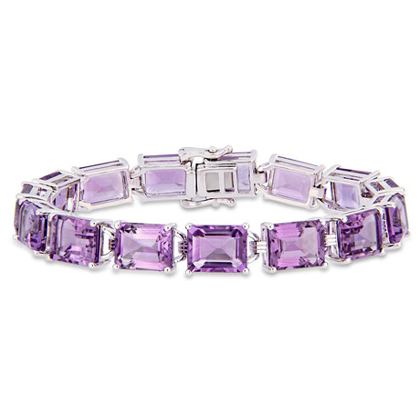 45ct TGW Emerald-Cut Amethyst Tennis Bracelet // Sterling Silver // 7.25 in