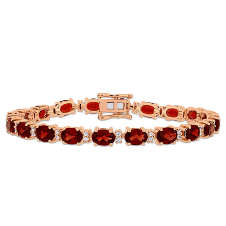 19 5/8ct TGW Garnet & White Sapphire Tennis Bracelet // Rose Plated Sterling Silver // 7.25 in