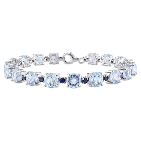 29 1/2ct TGW Sky Blue Topaz & Sapphire Bracelet // Sterling Silver // 7.75 in