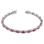 13 1/2ct TGW Created Ruby & Diamond Bracelet // Sterling Silver // 7.25 in