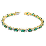 7 3/4ct TGW Created Emerald & Diamond Accent Tennis Bracelet // Yellow Plated Sterling Silver // 7.25 in