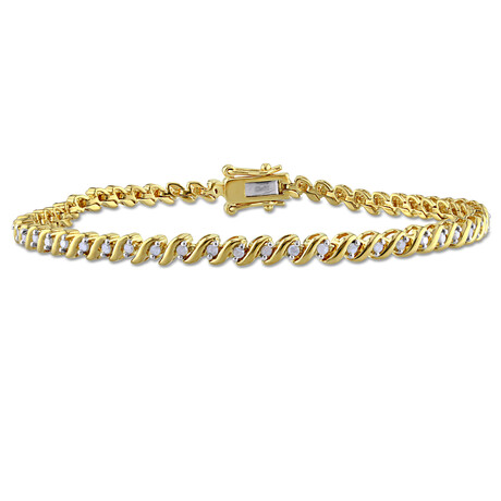 1/2ct TW Diamond S Link Tennis Bracelet // Yellow Plated Sterling Silver // 7.5 in