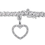 1ct TW Diamond Tennis Bracelet with Heart Charm // Sterling Silver // 7 in