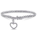 1ct TW Diamond Tennis Bracelet with Heart Charm // Sterling Silver // 7 in