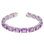 45ct TGW Emerald-Cut Amethyst Tennis Bracelet // Sterling Silver // 7.25 in