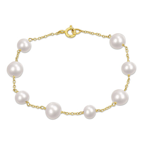 6.5-8.5mm Cultured Freshwater Pearl Station Bracelet // Yellow Plated Sterling Silver // 7.25 in