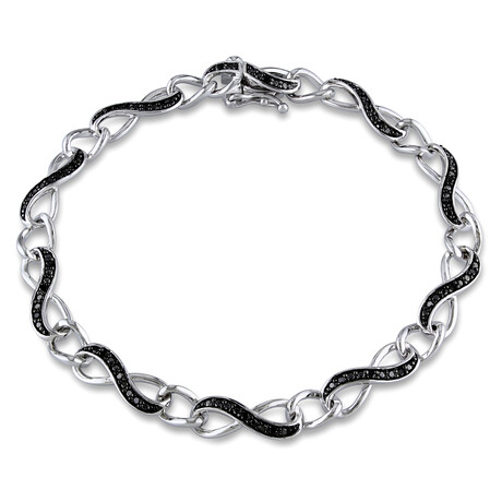 1/4ct TW Black Diamond Infinity Link Bracelet // Sterling Silver with Black Rhodium // 7 in