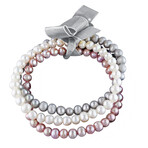 5-5.5mm White Pink & Grey Cultured Freshwater Pearl Bracelet 3-Pc Set with Ribbon // 7.5 in