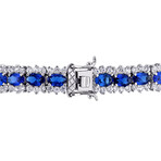 28 1/2ct TGW Created Blue & White Sapphire Tennis Bracelet // Sterling Silver // 7 in