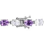 19 3/4ct TGW Amethyst & Created White Sapphire Link Bracelet // Sterling Silver // 7.25 in