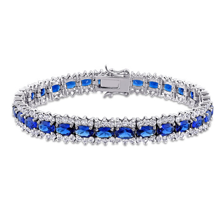 28 1/2ct TGW Created Blue & White Sapphire Tennis Bracelet // Sterling Silver // 7 in