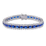 28 1/2ct TGW Created Blue & White Sapphire Tennis Bracelet // Sterling Silver // 7 in