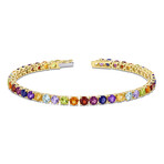 12ct TGW Multi-Color Gemstone Tennis Bracelet // Yellow Plated Sterling Silver // 7.25 in